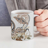 Polynesian Manta Ray Ceramic Mug Beige Floral Turtle Tattoo - Polynesian Pride