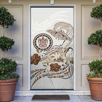 Polynesian Manta Ray Door Cover Beige Floral Turtle Tattoo - Polynesian Pride