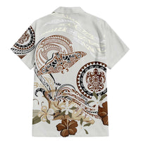 Polynesian Manta Ray Family Matching Mermaid Dress and Hawaiian Shirt Beige Floral Turtle Tattoo - Polynesian Pride