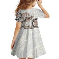 Polynesian Manta Ray Family Matching Off Shoulder Short Dress and Hawaiian Shirt Beige Floral Turtle Tattoo - Polynesian Pride