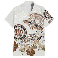 Polynesian Manta Ray Family Matching Puletasi and Hawaiian Shirt Beige Floral Turtle Tattoo - Polynesian Pride