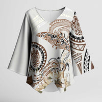 Polynesian Manta Ray Kimono Sleeve Blouse Beige Floral Turtle Tattoo - Polynesian Pride
