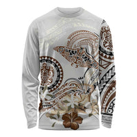 Polynesian Manta Ray Long Sleeve Shirt Beige Floral Turtle Tattoo - Polynesian Pride