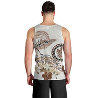 Polynesian Manta Ray Men Tank Top Beige Floral Turtle Tattoo - Polynesian Pride