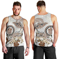 Polynesian Manta Ray Men Tank Top Beige Floral Turtle Tattoo - Polynesian Pride