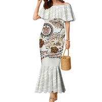 Polynesian Manta Ray Mermaid Dress Beige Floral Turtle Tattoo - Polynesian Pride