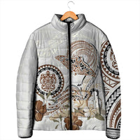 Polynesian Manta Ray Padded Jacket Beige Floral Turtle Tattoo - Polynesian Pride