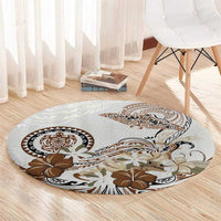 Polynesian Manta Ray Round Carpet Beige Floral Turtle Tattoo - Polynesian Pride