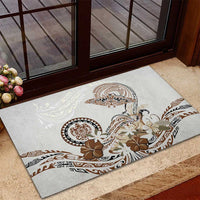 Polynesian Manta Ray Rubber Doormat Beige Floral Turtle Tattoo - Polynesian Pride