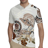 Polynesian Manta Ray Rugby Jersey Beige Floral Turtle Tattoo - Polynesian Pride