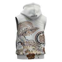 Polynesian Manta Ray Sleeveless Zip Hoodie Beige Floral Turtle Tattoo - Polynesian Pride