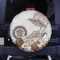 Polynesian Manta Ray Spare Tire Cover Beige Floral Turtle Tattoo - Polynesian Pride