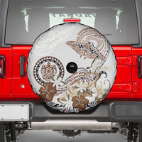 Polynesian Manta Ray Spare Tire Cover Beige Floral Turtle Tattoo - Polynesian Pride