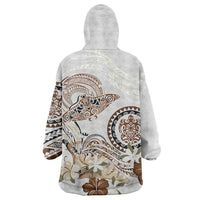 Polynesian Manta Ray Wearable Blanket Hoodie Beige Floral Turtle Tattoo - Polynesian Pride