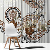 Polynesian Manta Ray Window Curtain Beige Floral Turtle Tattoo - Polynesian Pride