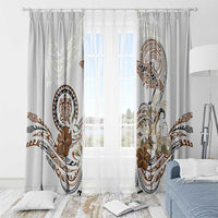 Polynesian Manta Ray Window Curtain Beige Floral Turtle Tattoo - Polynesian Pride