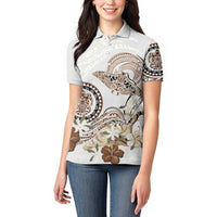 Polynesian Manta Ray Women Polo Shirt Beige Floral Turtle Tattoo - Polynesian Pride