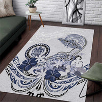 Polynesian Manta Ray Area Rug Blue Floral Turtle Tattoo - Polynesian Pride