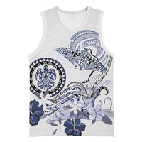 Polynesian Manta Ray Basketball Jersey Blue Floral Turtle Tattoo - Polynesian Pride