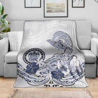 Polynesian Manta Ray Blanket Blue Floral Turtle Tattoo - Polynesian Pride