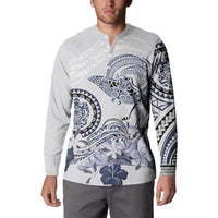 Polynesian Manta Ray Button Sweatshirt Blue Floral Turtle Tattoo - Polynesian Pride