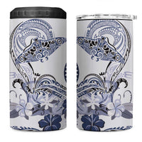 Polynesian Manta Ray 4 in 1 Can Cooler Tumbler Blue Floral Turtle Tattoo - Polynesian Pride