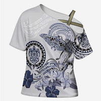 Polynesian Manta Ray Cross Shoulder Shirt Blue Floral Turtle Tattoo - Polynesian Pride