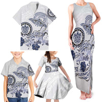 Polynesian Manta Ray Family Matching Tank Maxi Dress and Hawaiian Shirt Blue Floral Turtle Tattoo - Polynesian Pride
