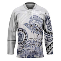 Polynesian Manta Ray Hockey Jersey Blue Floral Turtle Tattoo - Polynesian Pride