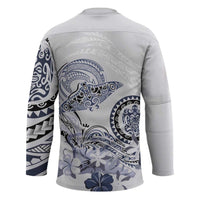 Polynesian Manta Ray Hockey Jersey Blue Floral Turtle Tattoo - Polynesian Pride