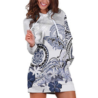 Polynesian Manta Ray Hoodie Dress Blue Floral Turtle Tattoo - Polynesian Pride