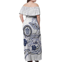 Polynesian Manta Ray Off Shoulder Maxi Dress Blue Floral Turtle Tattoo - Polynesian Pride