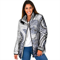 Polynesian Manta Ray Padded Jacket Blue Floral Turtle Tattoo - Polynesian Pride