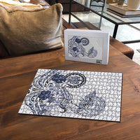 Polynesian Manta Ray Puzzle Blue Floral Turtle Tattoo - Polynesian Pride