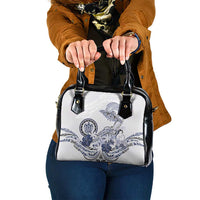 Polynesian Manta Ray Shoulder Handbag Blue Floral Turtle Tattoo - Polynesian Pride