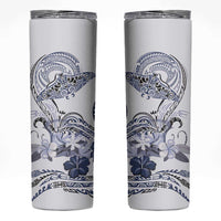 Polynesian Manta Ray Skinny Tumbler Blue Floral Turtle Tattoo - Polynesian Pride