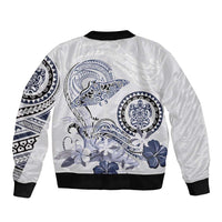 Polynesian Manta Ray Sleeve Zip Bomber Jacket Blue Floral Turtle Tattoo - Polynesian Pride