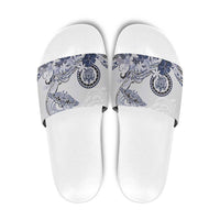 Polynesian Manta Ray Slide Sandals Blue Floral Turtle Tattoo - Polynesian Pride