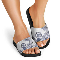 Polynesian Manta Ray Slide Sandals Blue Floral Turtle Tattoo - Polynesian Pride