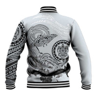 Polynesian Manta Ray Baseball Jacket Gray Floral Turtle Tattoo - Polynesian Pride