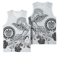 Polynesian Manta Ray Basketball Jersey Gray Floral Turtle Tattoo - Polynesian Pride