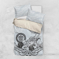 Polynesian Manta Ray Bedding Set Gray Floral Turtle Tattoo - Polynesian Pride