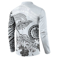 Polynesian Manta Ray Button Sweatshirt Gray Floral Turtle Tattoo - Polynesian Pride