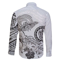 Polynesian Manta Ray Family Matching Off The Shoulder Long Sleeve Dress and Hawaiian Shirt Gray Floral Turtle Tattoo - Polynesian Pride