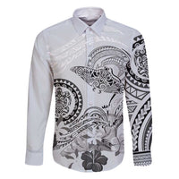 Polynesian Manta Ray Family Matching Off Shoulder Maxi Dress and Hawaiian Shirt Gray Floral Turtle Tattoo - Polynesian Pride