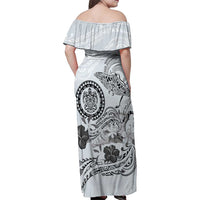 Polynesian Manta Ray Family Matching Off Shoulder Maxi Dress and Hawaiian Shirt Gray Floral Turtle Tattoo - Polynesian Pride