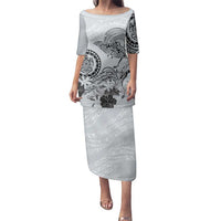 Polynesian Manta Ray Family Matching Puletasi and Hawaiian Shirt Gray Floral Turtle Tattoo - Polynesian Pride