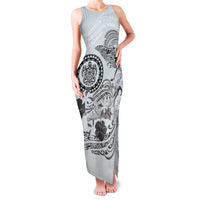 Polynesian Manta Ray Family Matching Tank Maxi Dress and Hawaiian Shirt Gray Floral Turtle Tattoo - Polynesian Pride