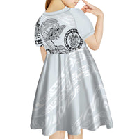Polynesian Manta Ray Kid Short Sleeve Dress Gray Floral Turtle Tattoo - Polynesian Pride