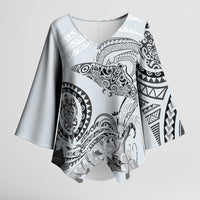 Polynesian Manta Ray Kimono Sleeve Blouse Gray Floral Turtle Tattoo - Polynesian Pride